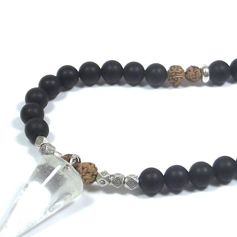 ETHNIC NECKLACE with satin onyx - rudraksha and ETHNIC silver - MEN WOMEN