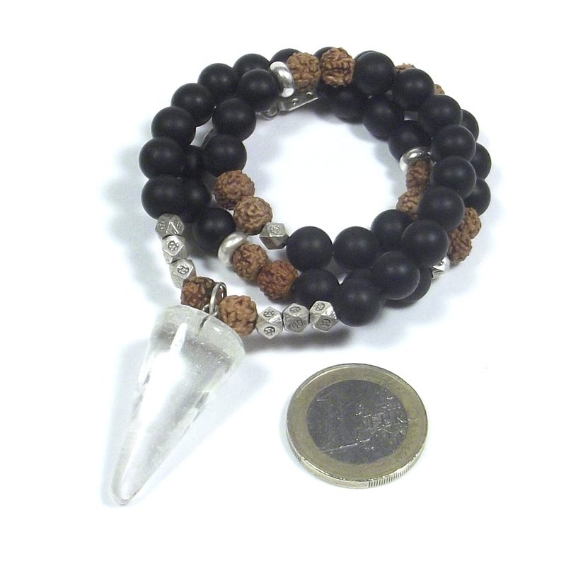 ETHNIC NECKLACE with satin onyx - rudraksha and ETHNIC silver - MEN WOMEN