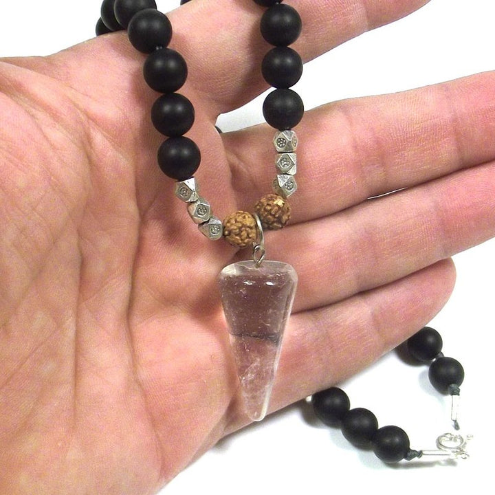 ETHNIC NECKLACE with satin onyx - rudraksha and ETHNIC silver - MEN WOMEN