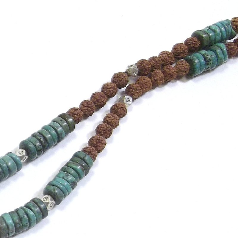 ETHNIC NECKLACE with turquoise - rudraksha and antique silver - MEN WOMEN