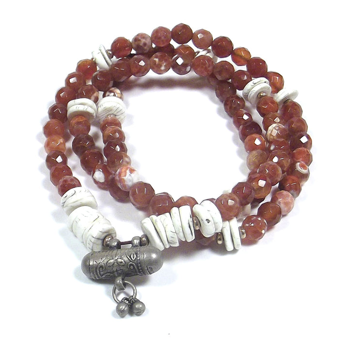 Collana Etnica Japa Mala - agata di fuoco | conchiglia fossile NAGA - portapreghiere