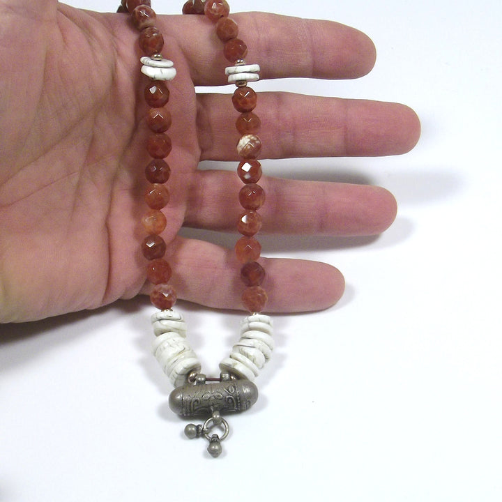 Collana ETNICA Japa Mala - agata di fuoco | conchiglia fossile NAGA - portapreghiere