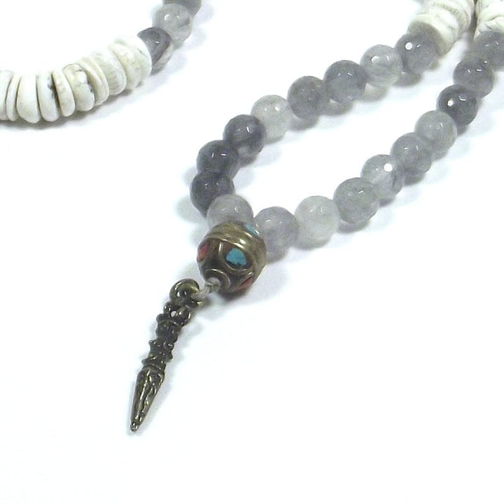 Collana Etnica Japa Mala - quarzo rutilato | conchiglia fossile NAGA - PHURBA