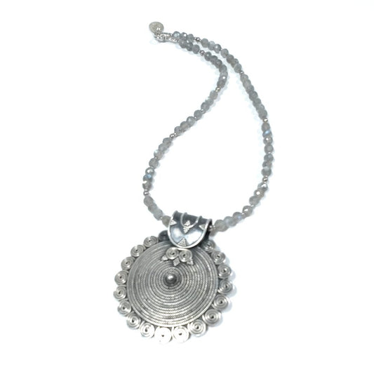 COLLANA ETNICA con ciondolo e LABRADORITE sfaccettata | GIOELLI ETNICI