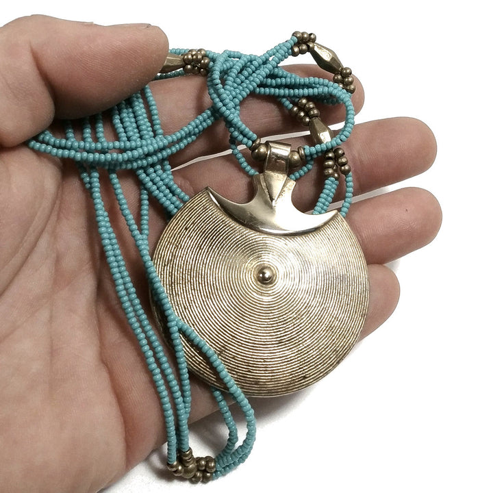 Collana lunga color TURCHESE artigianale in ottone Collana ETNICA | COLLANE IN OTTONE