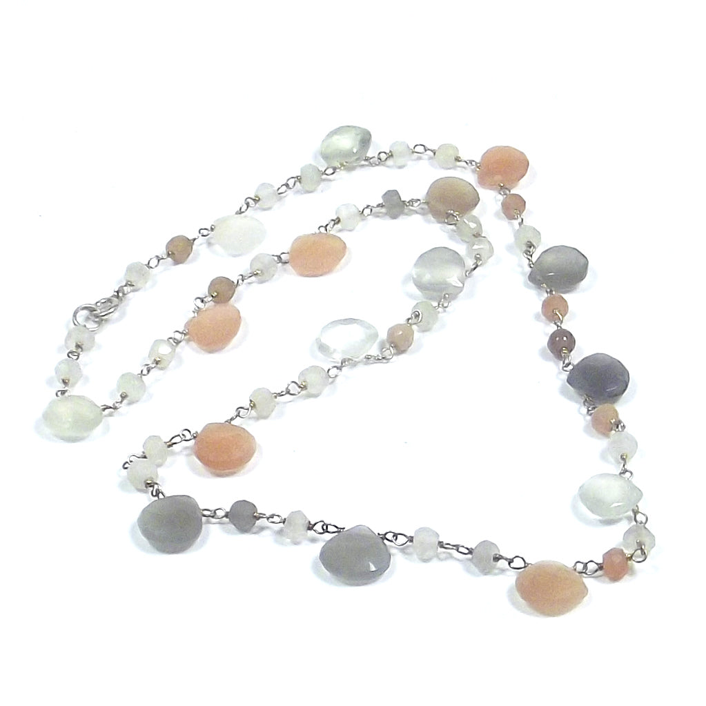 Necklace with apricot and white MOONSTONE in 925 silver | STONES JEWELRY