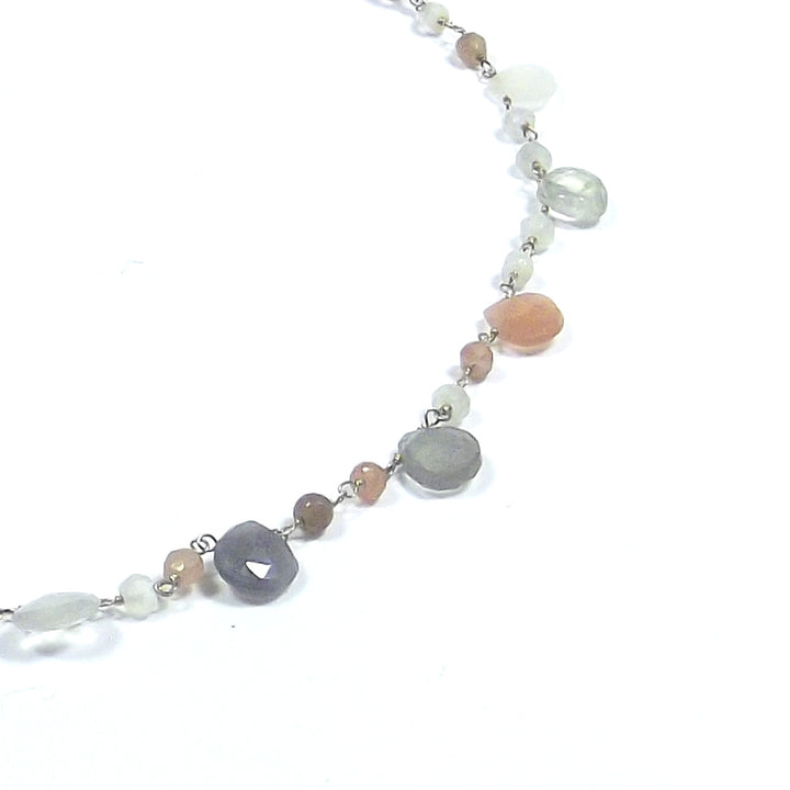 Necklace with apricot and white MOONSTONE in 925 silver | STONES JEWELRY