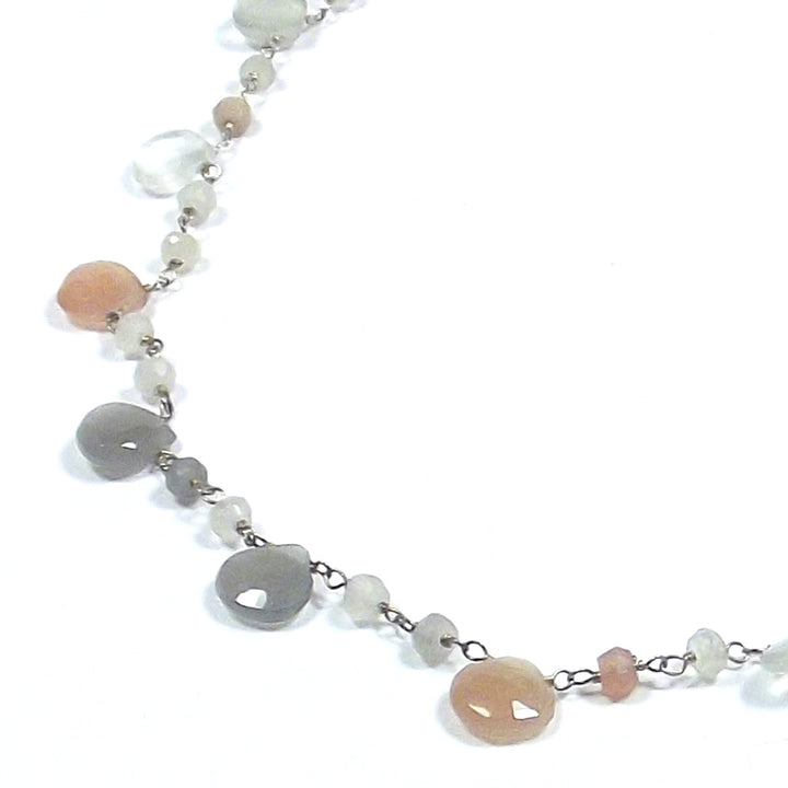 Necklace with apricot and white MOONSTONE in 925 silver | STONES JEWELRY