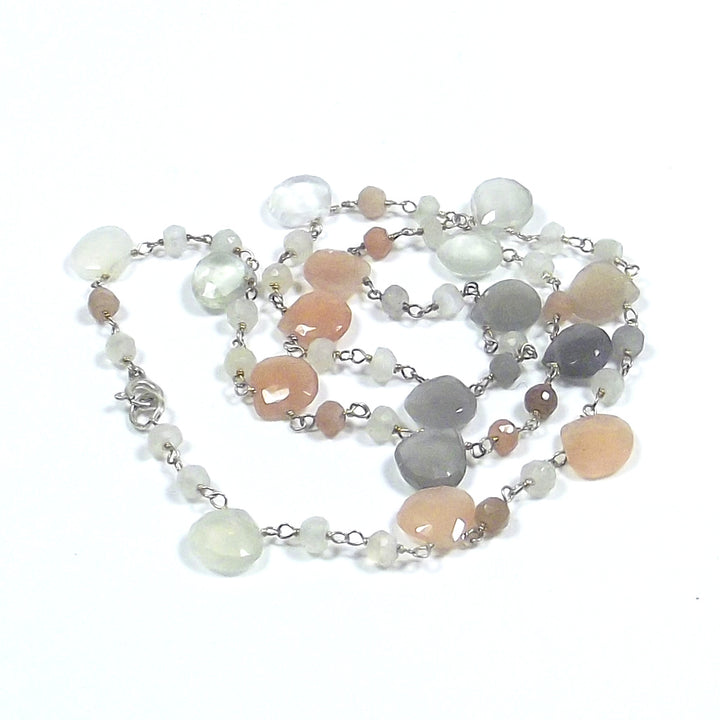 Collana con PIETRA di LUNA apricot e bianca in argento 925 | GIOIELLI PIETRE