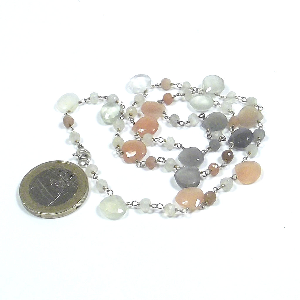Necklace with apricot and white MOONSTONE in 925 silver | STONES JEWELRY