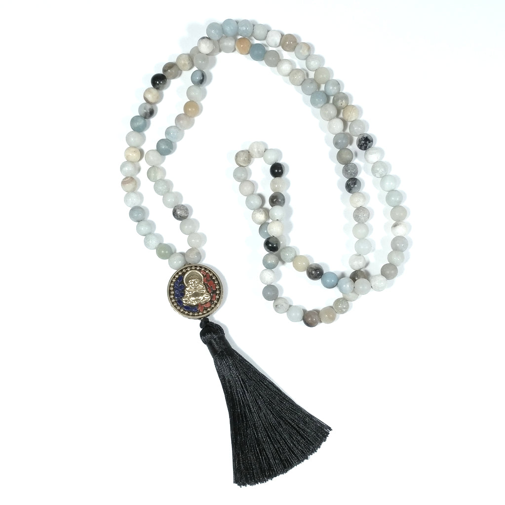 Japa Mala - seeds and wood - Agate - Aquamarine GANESH | ETHNIC JEWELRY