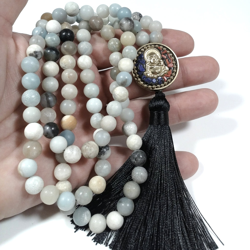 Japa Mala - seeds and wood - Agate - Aquamarine GANESH | ETHNIC JEWELRY
