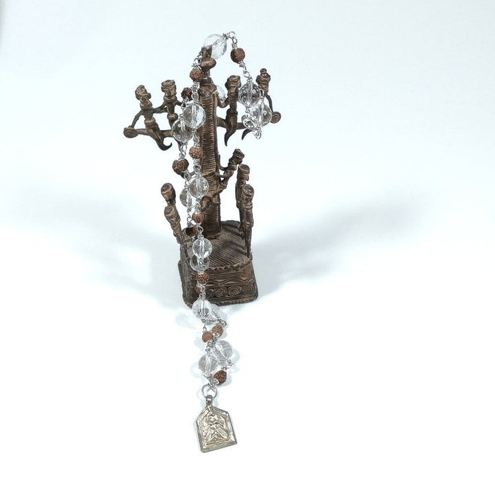 ETHNIC JAPA MALA in 925 silver Handcrafted necklace Rock crystal, Rudraksha
