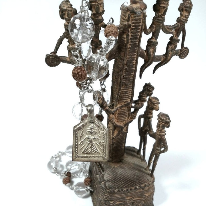 Collana ETNICA in argento 925 Collana artigianale Cristallo di rocca , Rudraksha | JAPAMALA