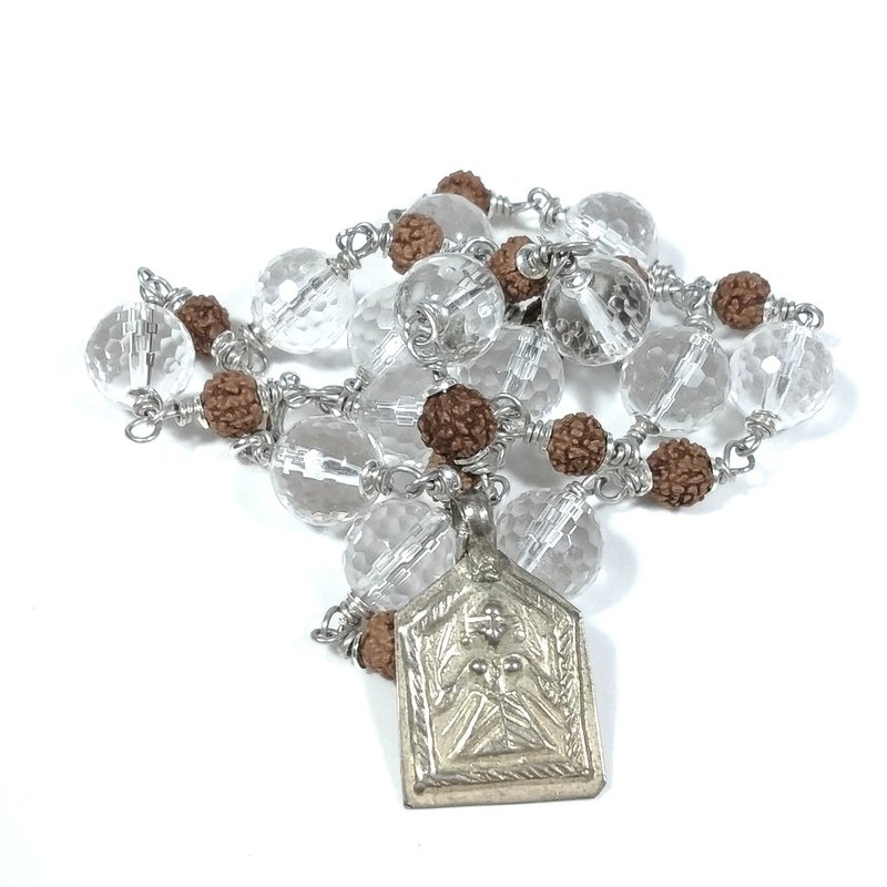 Collana ETNICA in argento 925 Collana artigianale Cristallo di rocca , Rudraksha | JAPAMALA