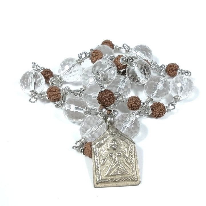 Collana ETNICA in argento 925 Collana artigianale Cristallo di rocca , Rudraksha | JAPAMALA
