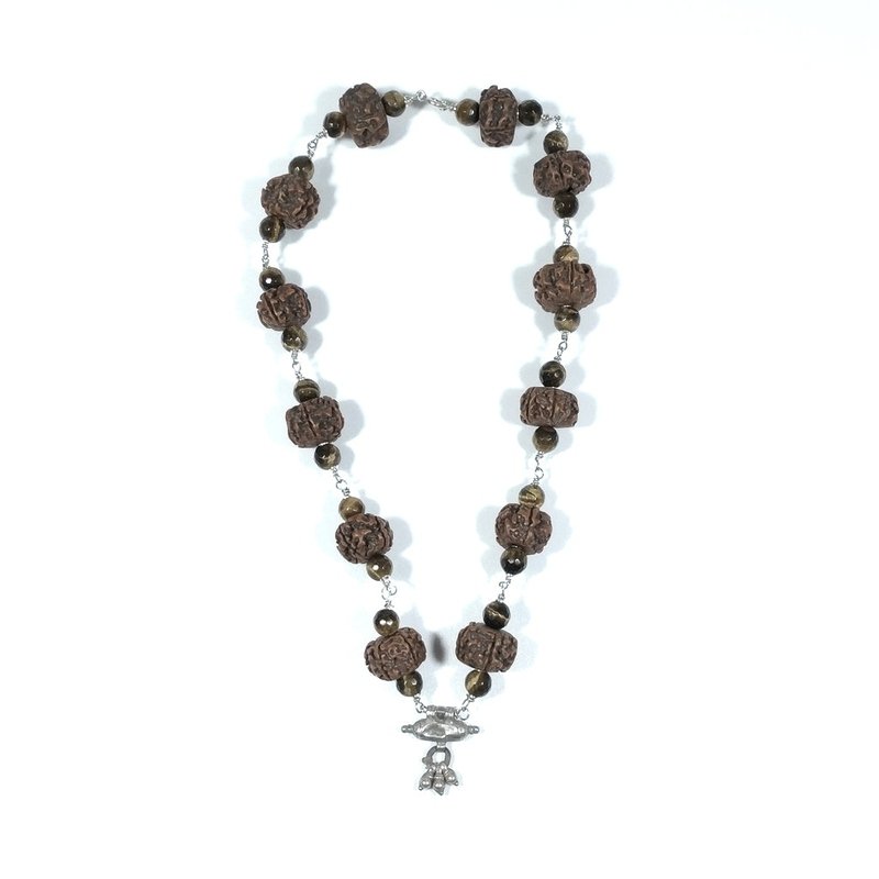 Collana ETNICA in argento 925 Collana artigianale Occhio di Tigre , Rudraksha | JAPAMALA