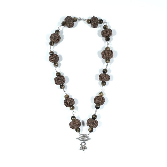 Collana ETNICA in argento 925 Collana artigianale Occhio di Tigre , Rudraksha | JAPAMALA