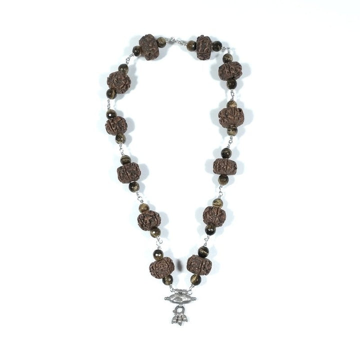 Collana ETNICA in argento 925 Collana artigianale Occhio di Tigre , Rudraksha | JAPAMALA