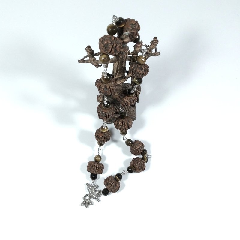 Collana ETNICA in argento 925 Collana artigianale Occhio di Tigre , Rudraksha | JAPAMALA