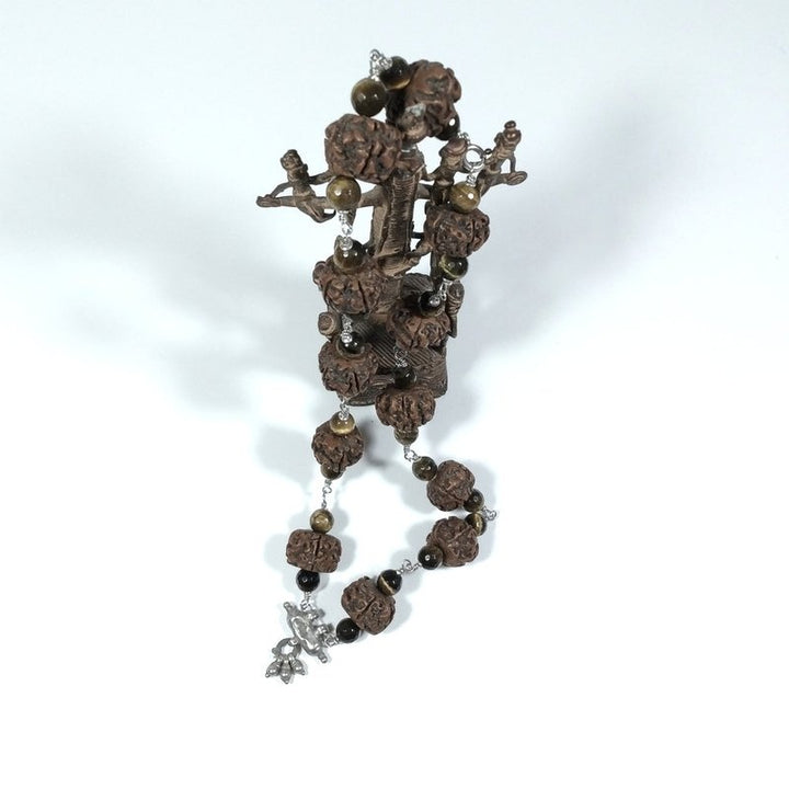 Collana ETNICA in argento 925 Collana artigianale Occhio di Tigre , Rudraksha | JAPAMALA