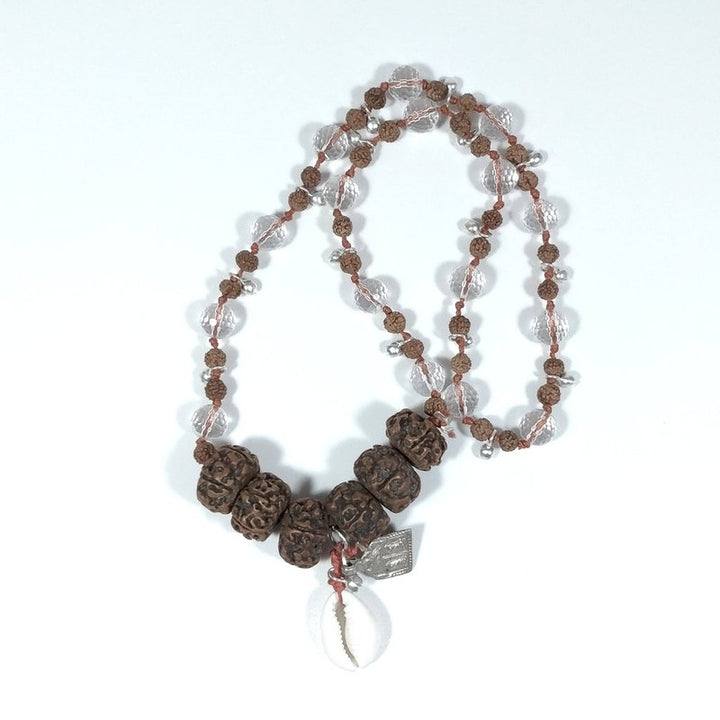 ETHNIC necklace in 925 silver Handcrafted necklace Rock crystal, Rudraksha | JAPAMALA
