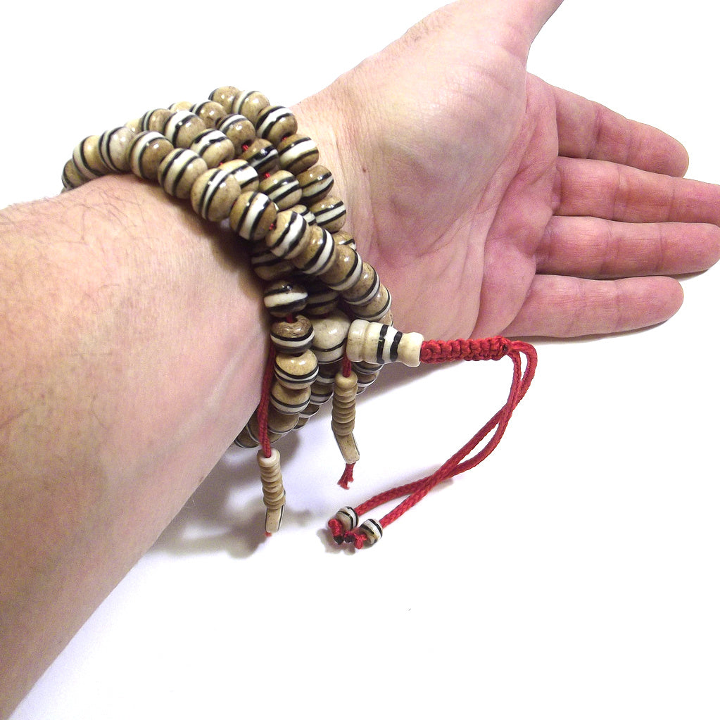 Collana Etnica Japa Mala - Osso dipinto con contatore