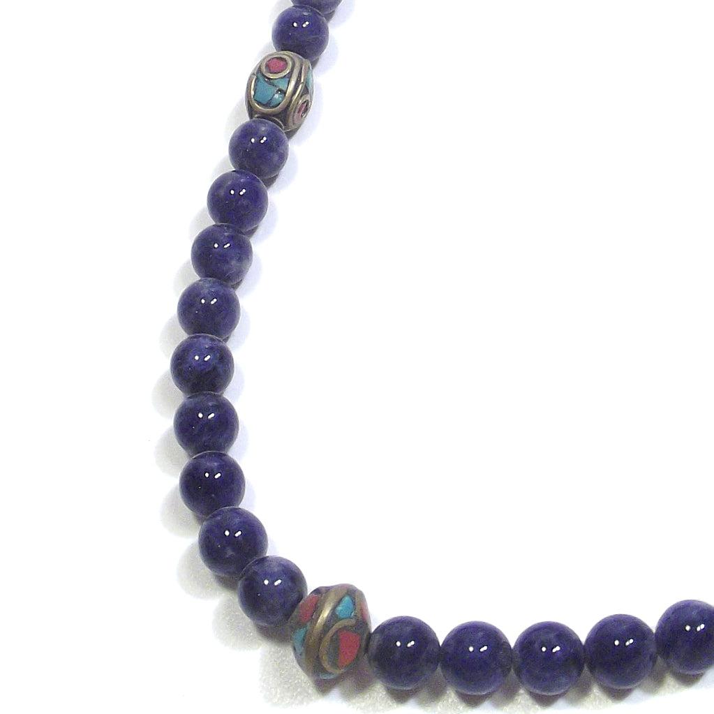 JEWELRY | NECKLACE with stone - Lapisalzzuli with Tibetan brass interlayers
