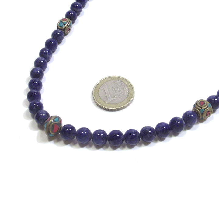 JEWELRY | NECKLACE with stone - Lapisalzzuli with Tibetan brass interlayers