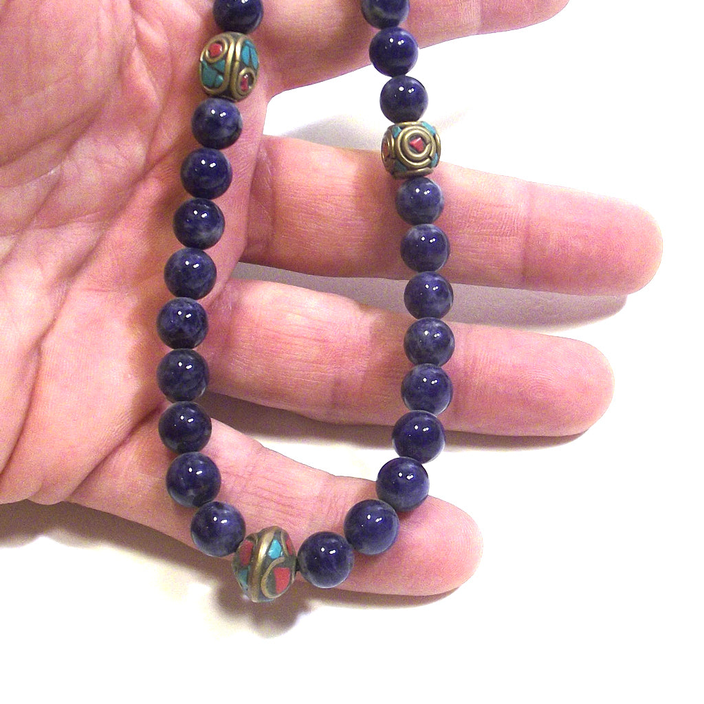 JEWELRY | NECKLACE with stone - Lapisalzzuli with Tibetan brass interlayers
