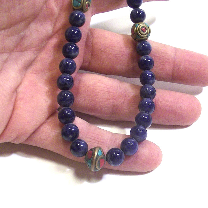 GIOIELLI | COLLANA con pietra - Lapisalzzuli con intercalari tibeatini in ottone