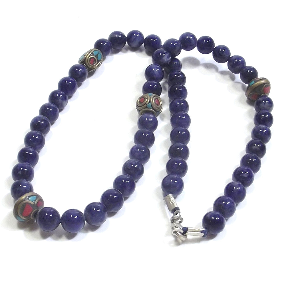 GIOIELLI | COLLANA con pietra - Lapisalzzuli con intercalari tibeatini in ottone