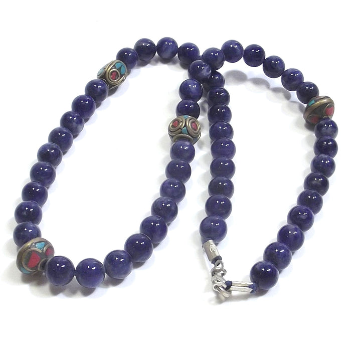 GIOIELLI | COLLANA con pietra - Lapisalzzuli con intercalari tibeatini in ottone