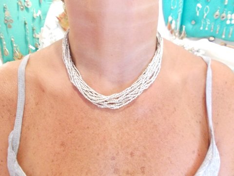 Collana in ottone argentato - Naga