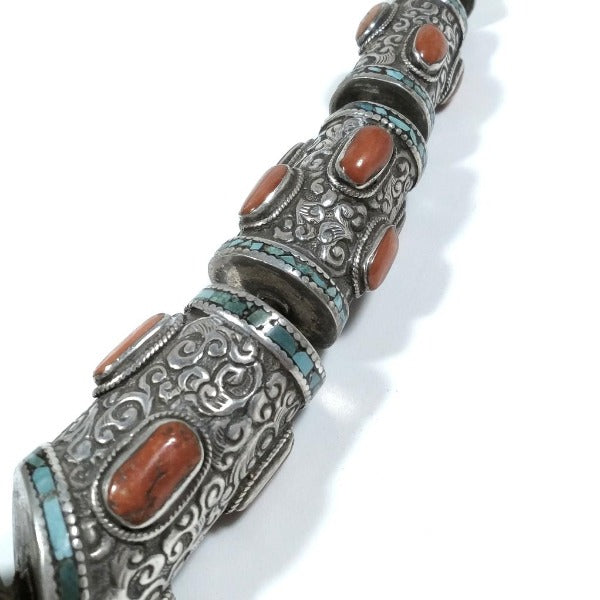 TIBETAN necklace in antique silver with red coral