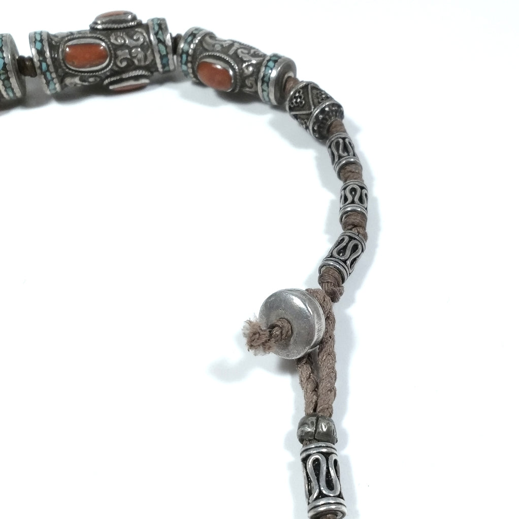 TIBETAN necklace in antique silver with red coral