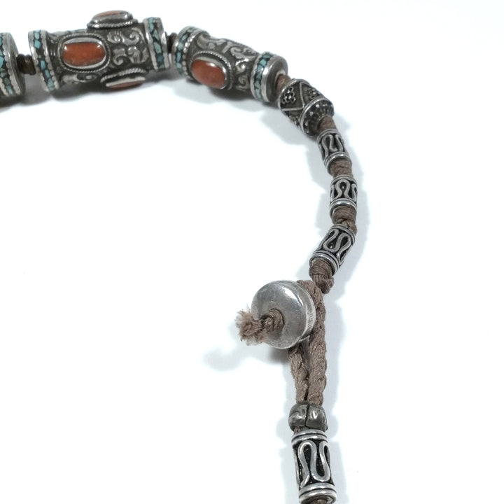 TIBETAN necklace in antique silver with red coral