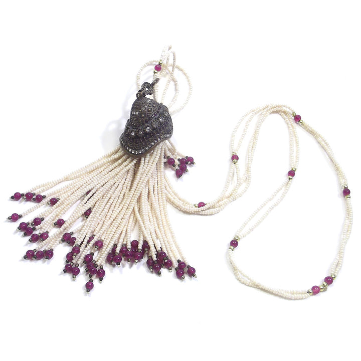 ETHNIC NECKLACE with ruby agate pearls and BRONZE zircon