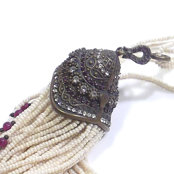 COLLANA ETNICA perle agata rubino e zircone in BRONZO