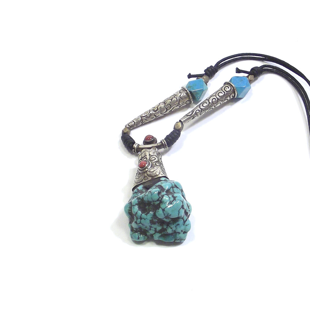 COLLANA ETNICA tibetana con turchese grezzo e corallo