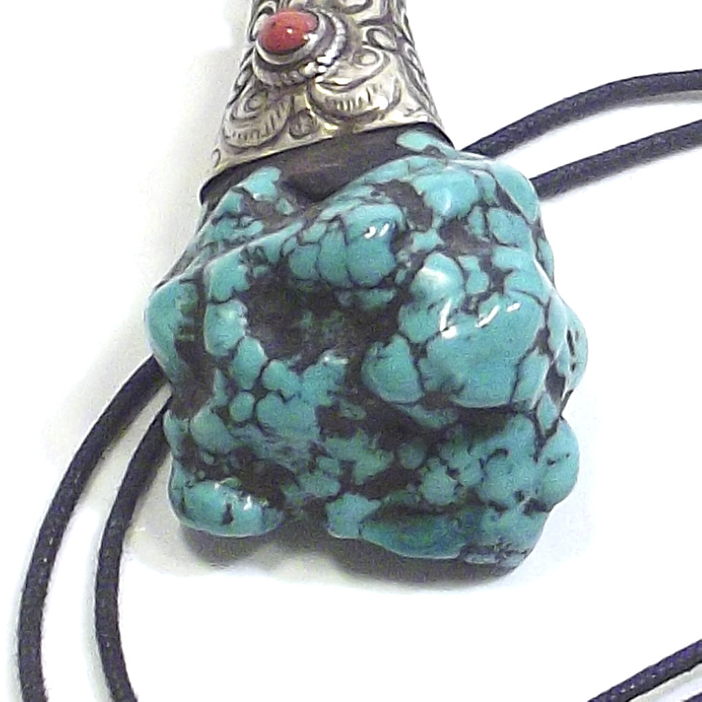 Tibetan ETHNIC NECKLACE with raw turquoise and coral