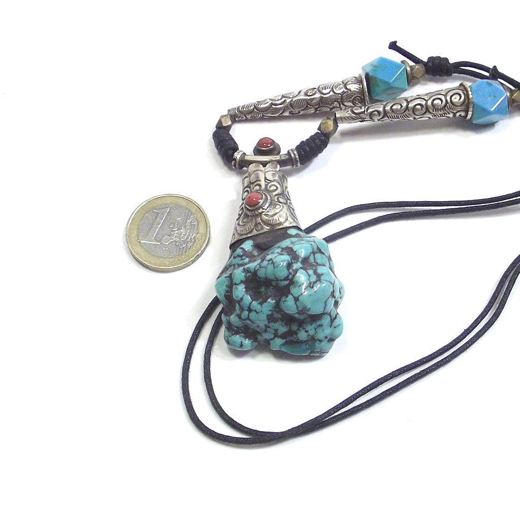 Tibetan ETHNIC NECKLACE with raw turquoise and coral