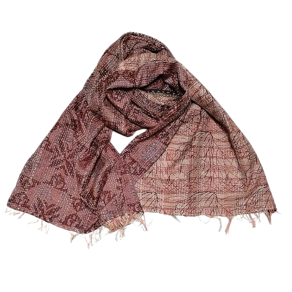 Sciarpa KANTHA con tessuti vintage misto seta ricamo a mano marrone