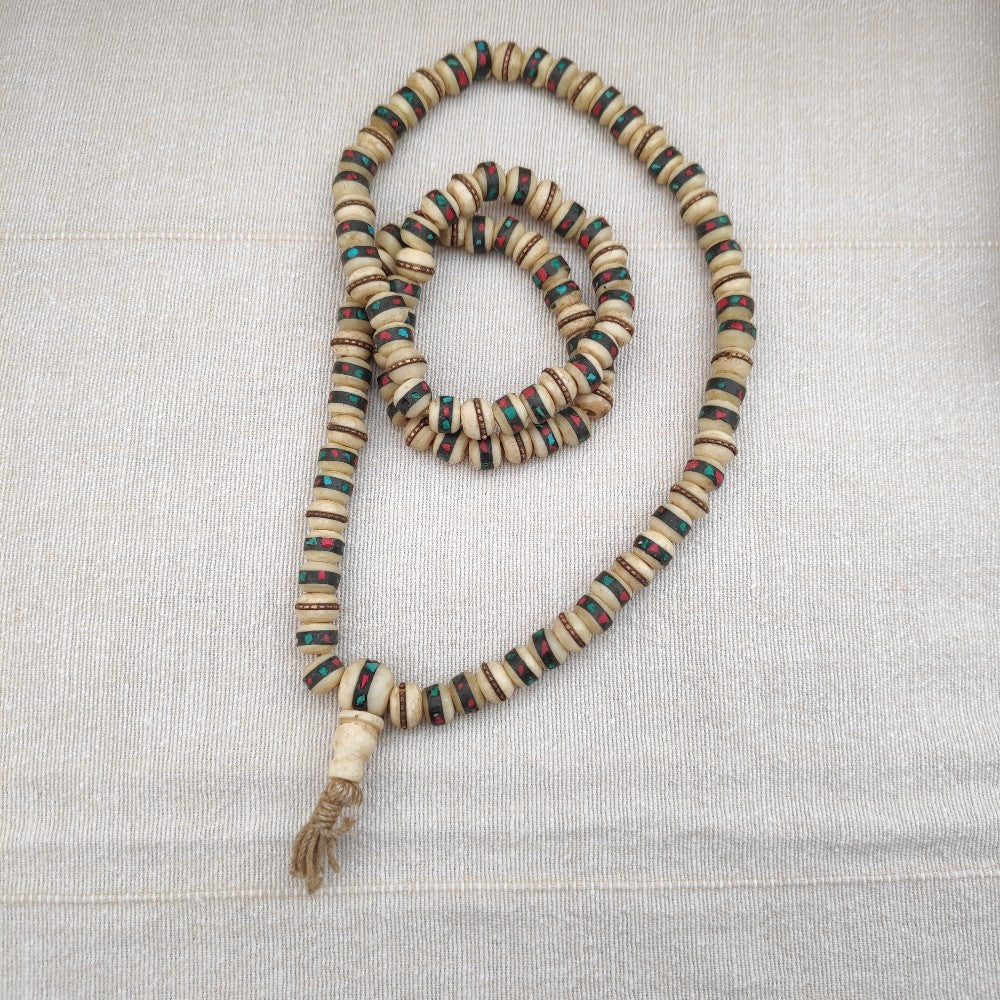 Collana etnica Japa Mala Osso bianco - RAIKARA