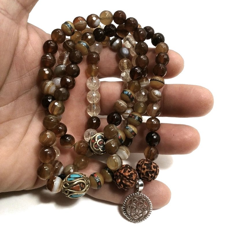 Collana ETNICA | Collana artigianale con FIORE DELLA VITA, AGATA e Rudraksha | JAPAMALA