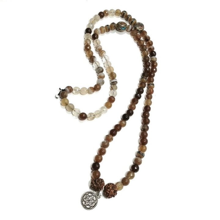 Collana ETNICA | Collana artigianale con FIORE DELLA VITA, AGATA e Rudraksha | JAPAMALA