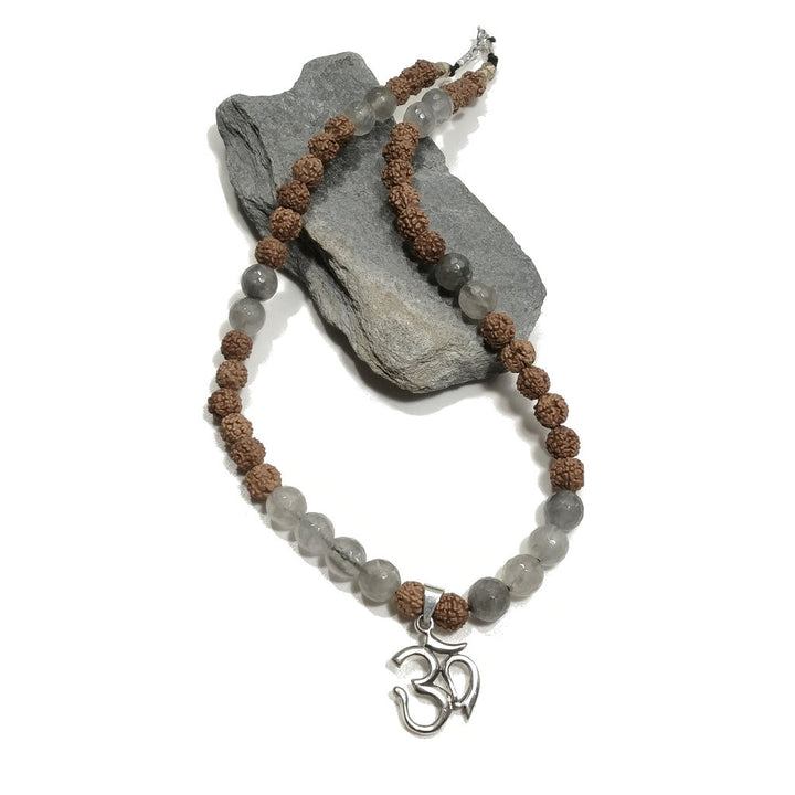 Collana ETNICA | Collana artigianale con Quarzo rutilato e Rudraksha | JAPAMALA