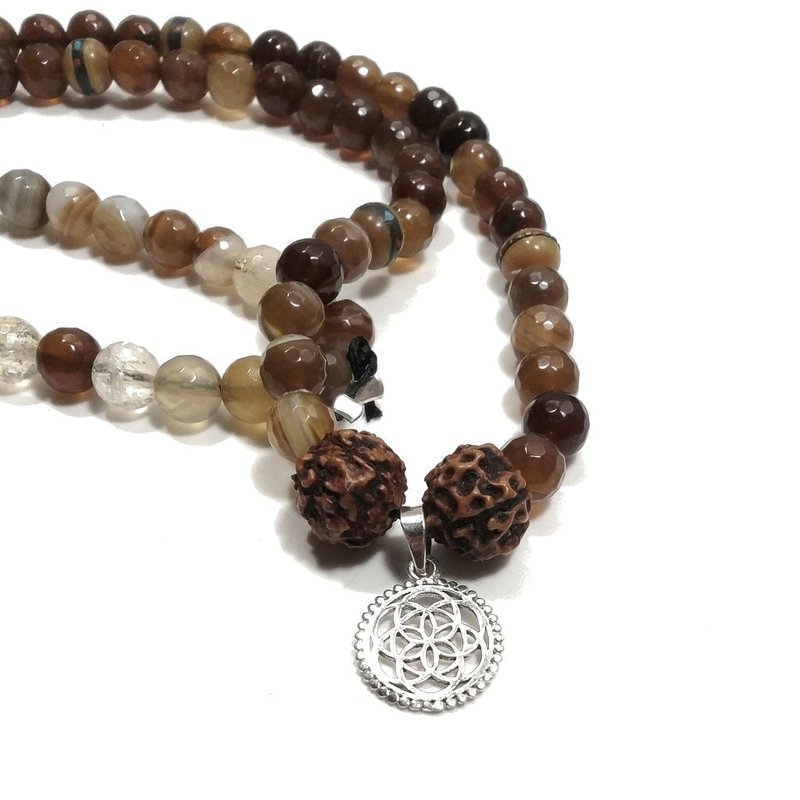 Collana ETNICA | Collana artigianale con FIORE DELLA VITA, AGATA e Rudraksha | JAPAMALA