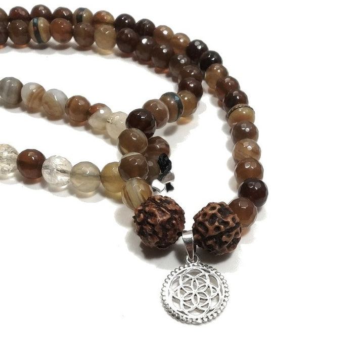 Collana ETNICA | Collana artigianale con FIORE DELLA VITA, AGATA e Rudraksha | JAPAMALA