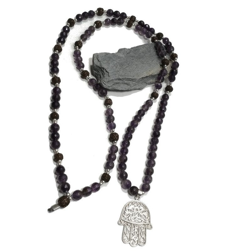 Collana artigianale in argento 925 Collana con pietra Ametista | MANO DI FATIMA